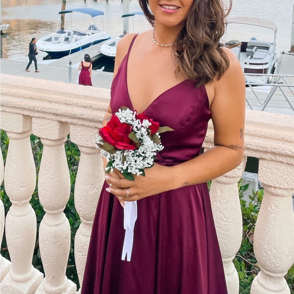 Ode To Love Burgundy Satin Maxi Dress